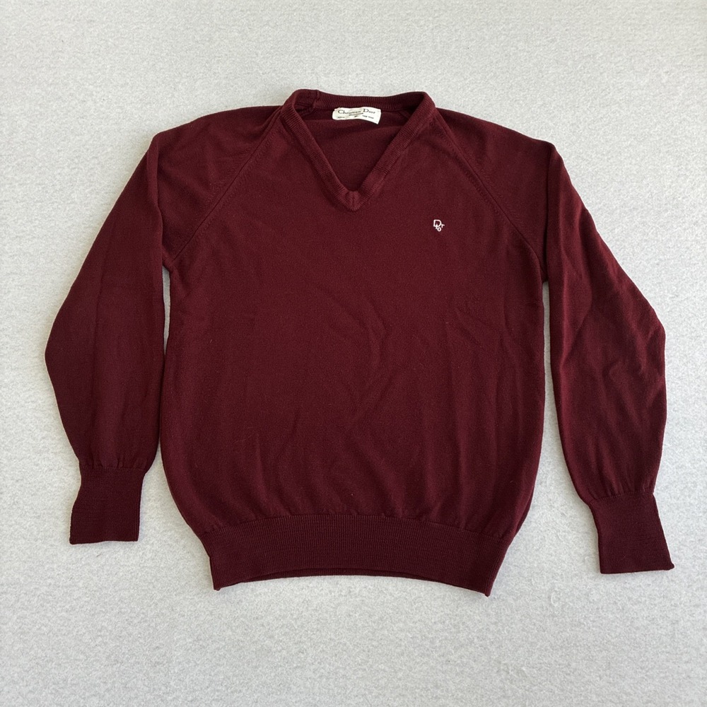 Vintage Christian Dior Monsieur V Neck Sweater Medium Orlon Acrylic Made in USA